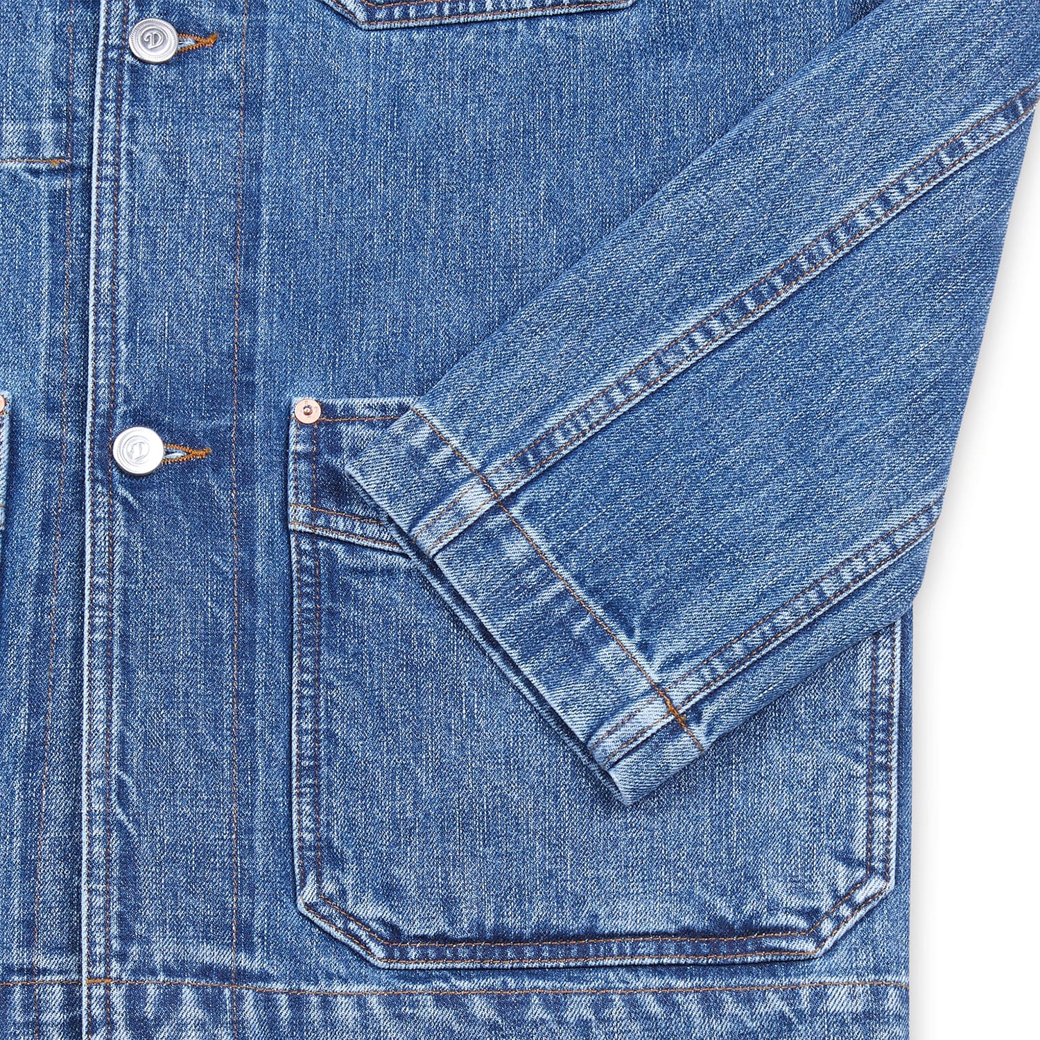 Drake's Bleach Wash Selvedge Denim Five-Pocket Chore Jacket - Image 3