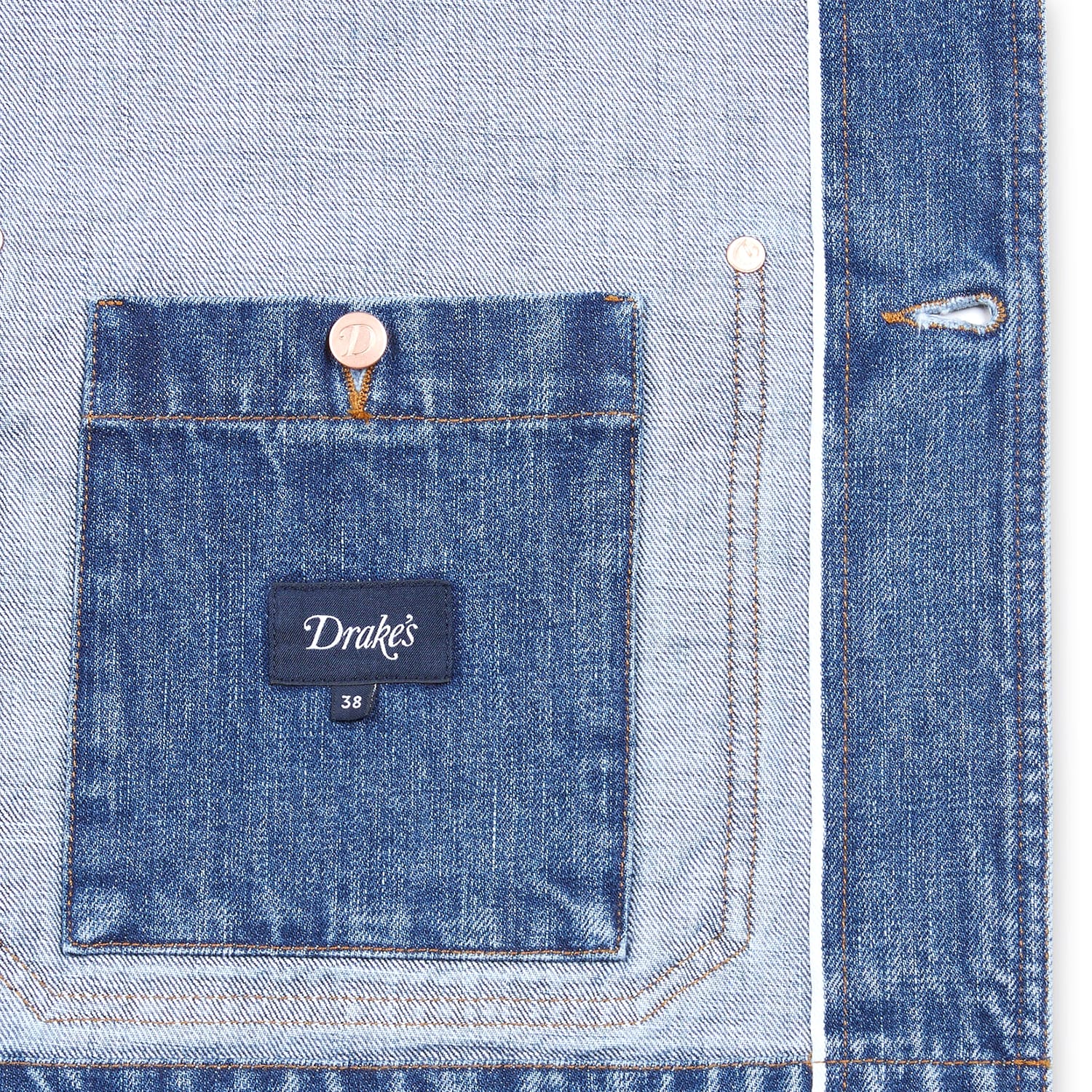 Drake's Bleach Wash Selvedge Denim Five-Pocket Chore Jacket - Image 4