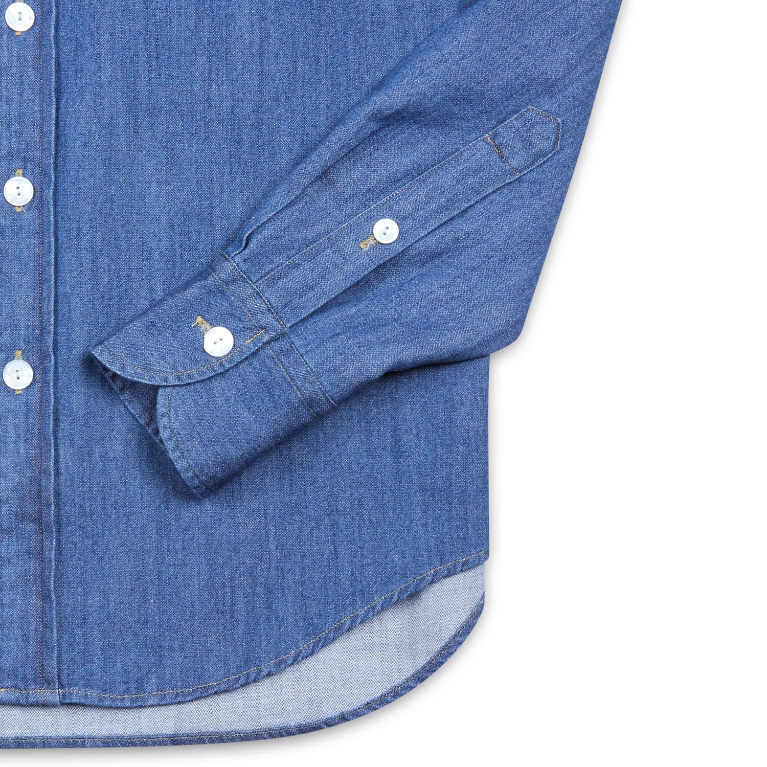 Drake's Mid-Blue Washed Denim Cotton Two-Pocket Work Shirt - Image 3