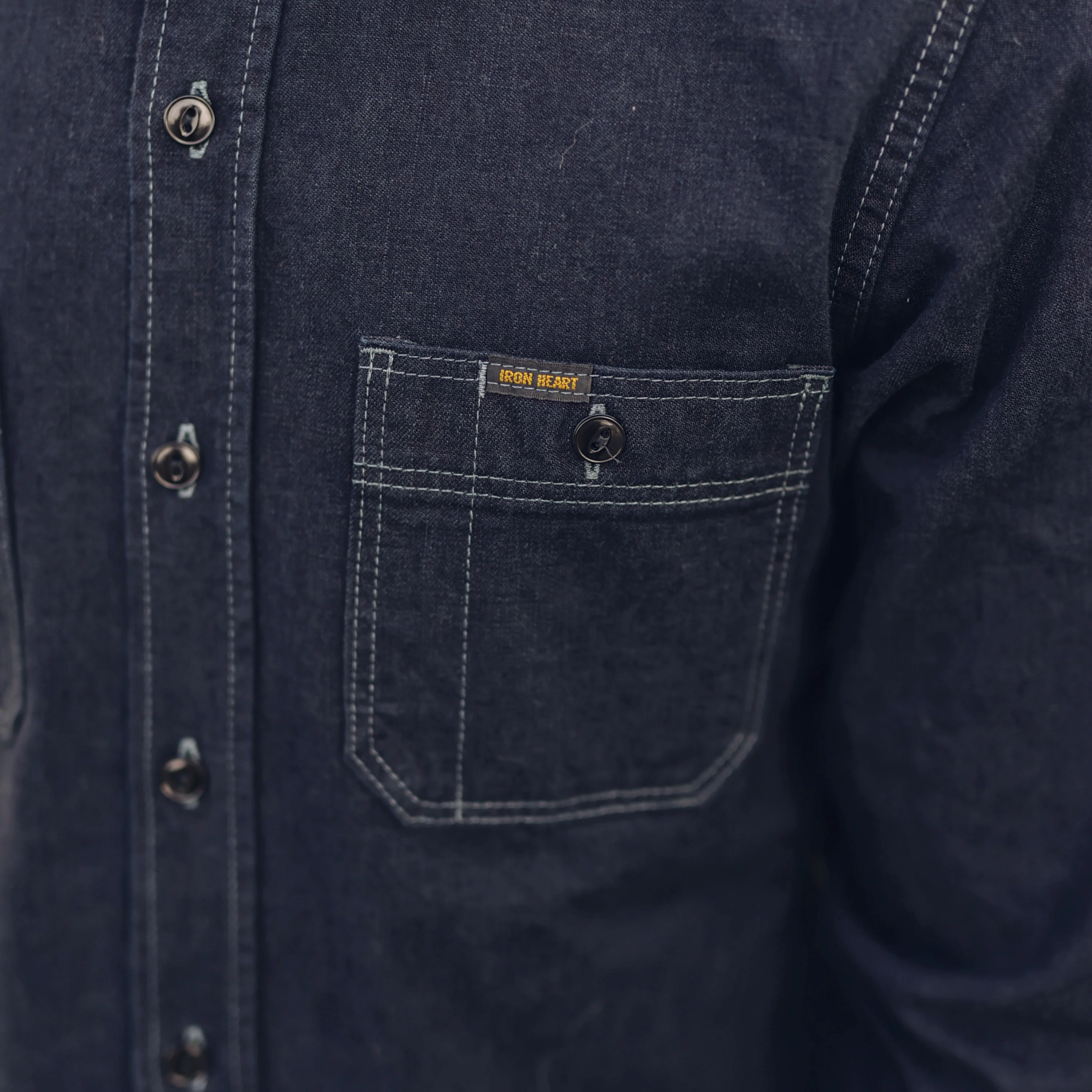 Iron Heart IHSH-323-OD 10oz Selvedge Denim Work Shirt Indigo Overdyed Black FINAL SALE - Image 3