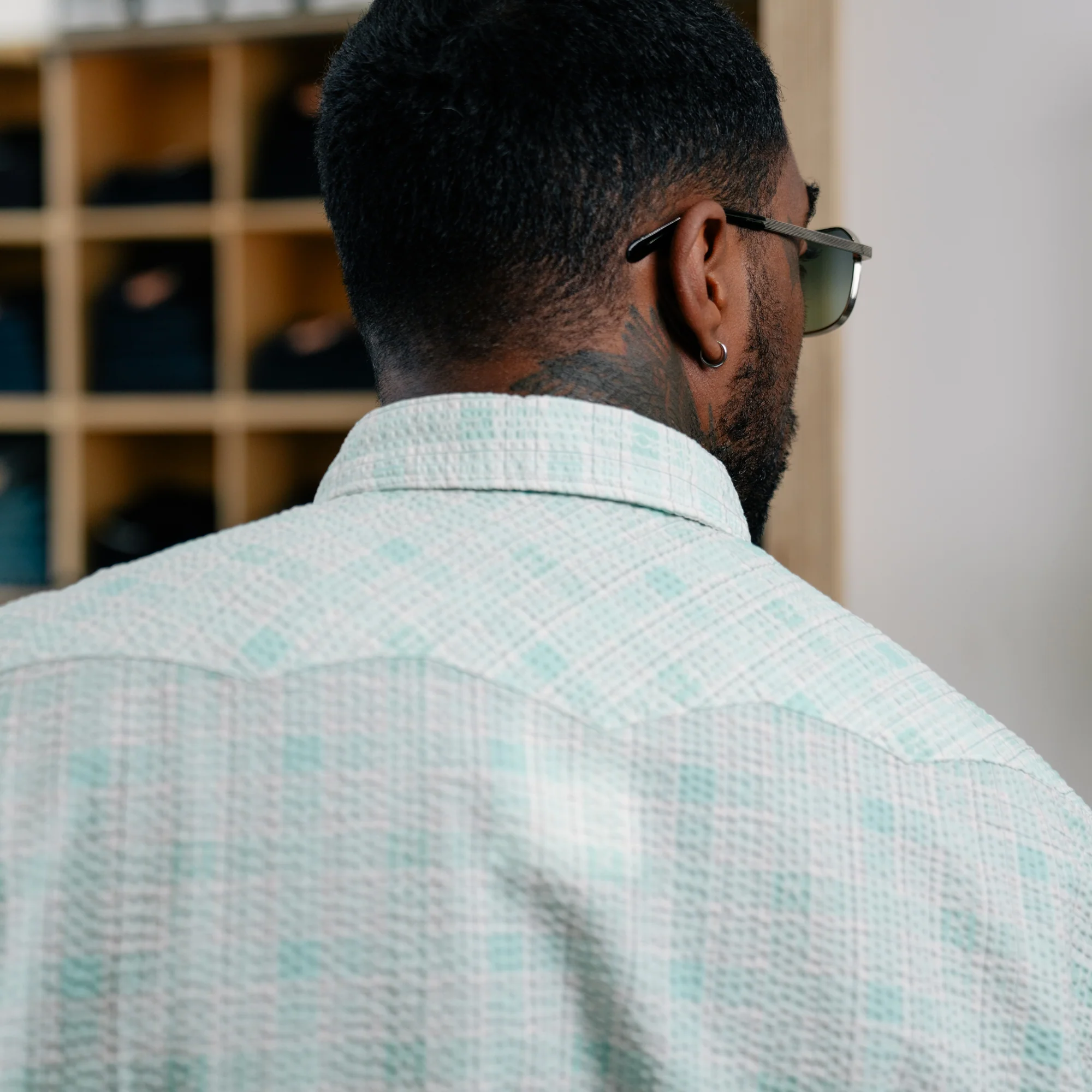 RRL Slim Fit Seersucker Western Shirt Turquoise Multi - Image 12