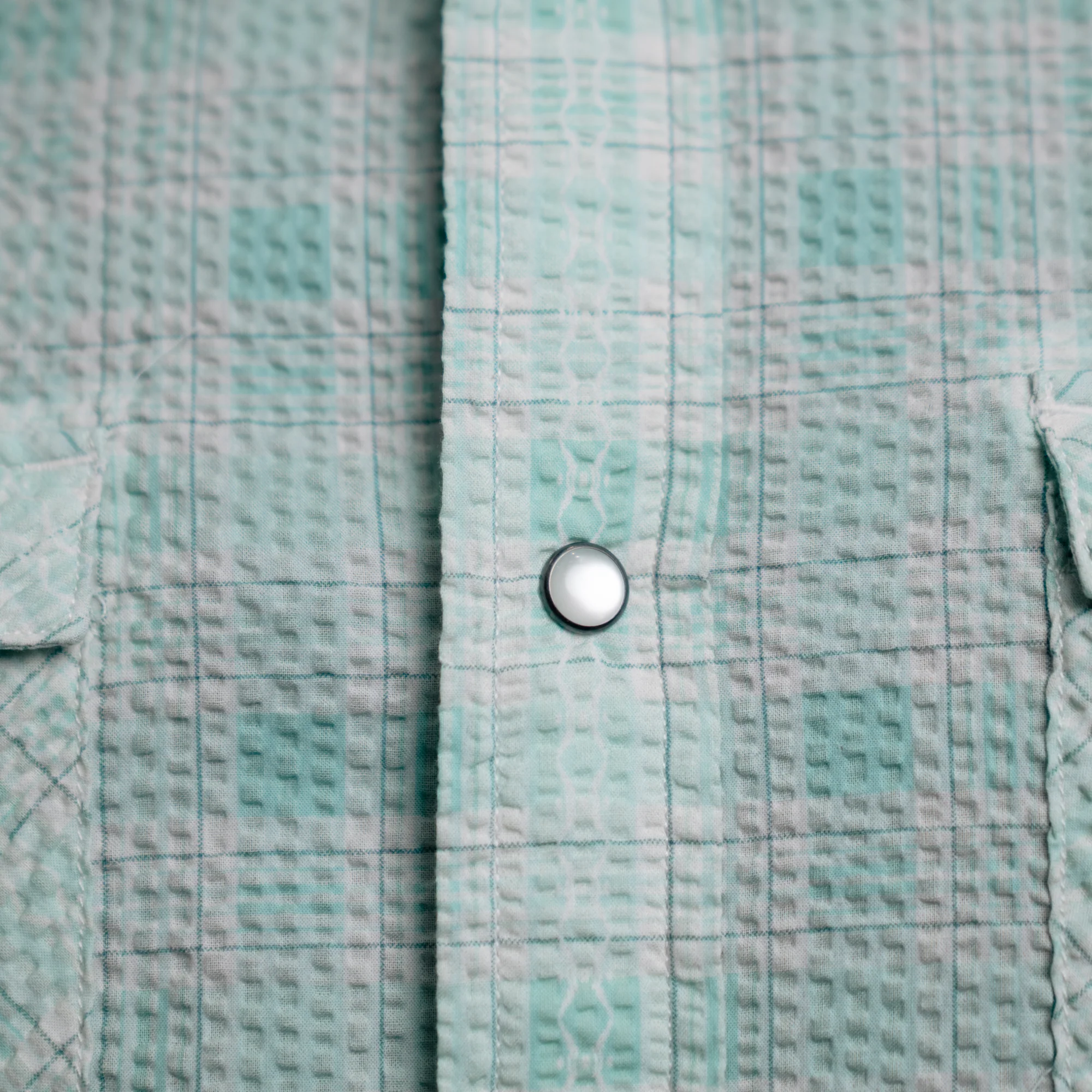 RRL Slim Fit Seersucker Western Shirt Turquoise Multi - Image 4