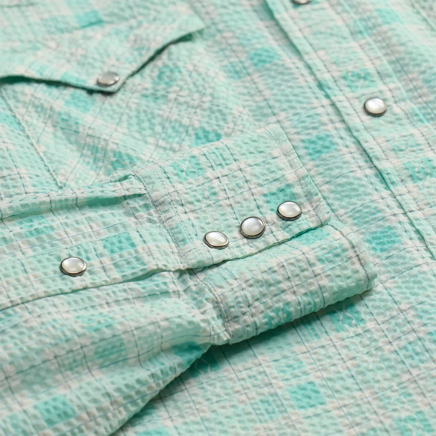 RRL Slim Fit Seersucker Western Shirt Turquoise Multi - Image 8