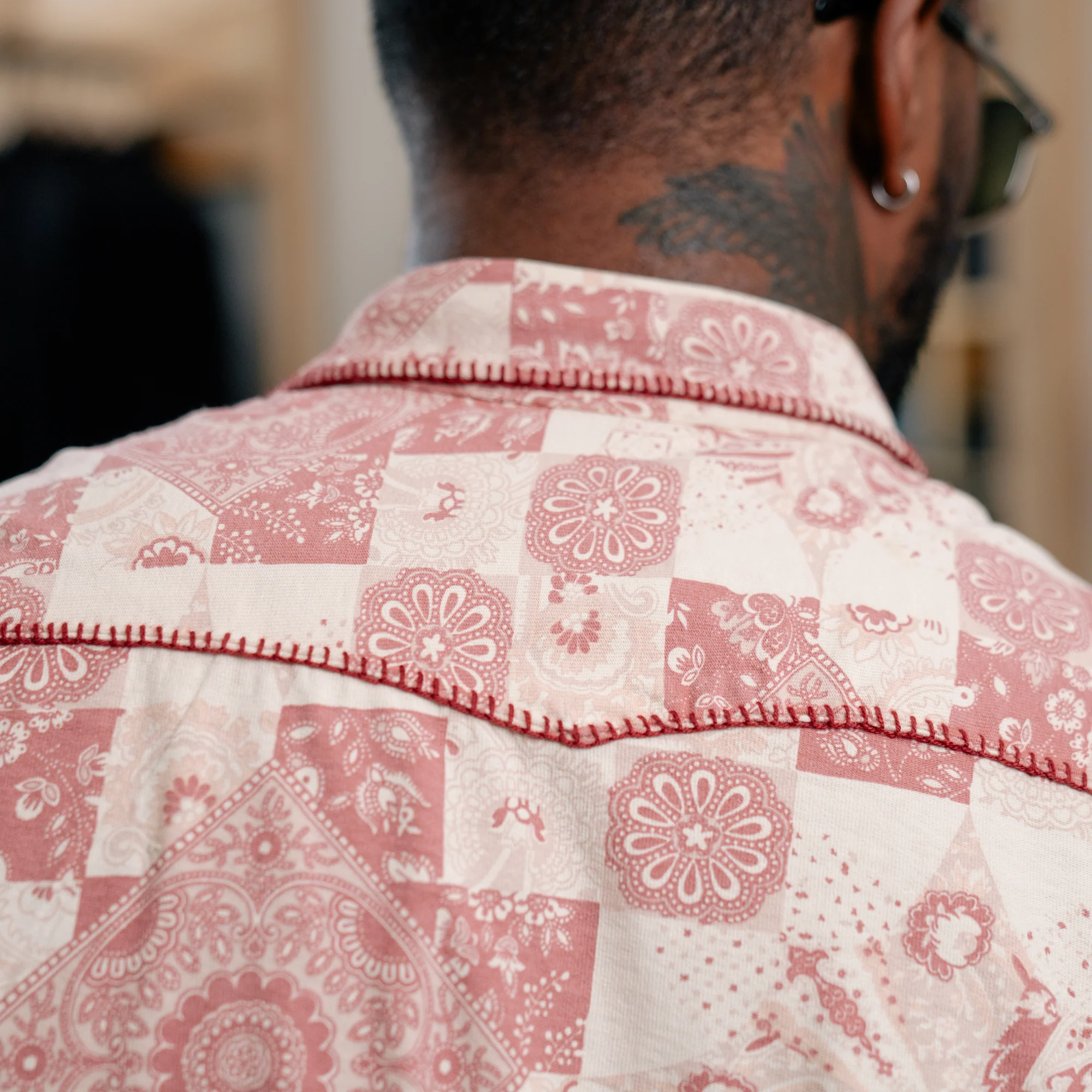 RRL Slim Fit Jersey Western Shirt Red/ Multi - Image 11