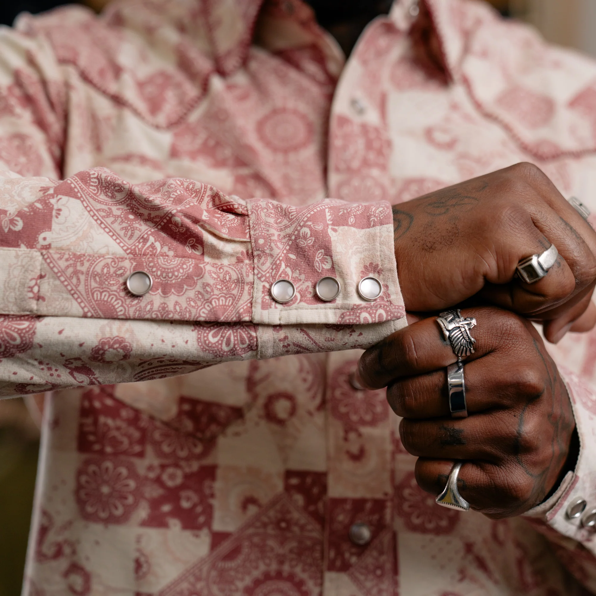 RRL Slim Fit Jersey Western Shirt Red/ Multi - Image 4