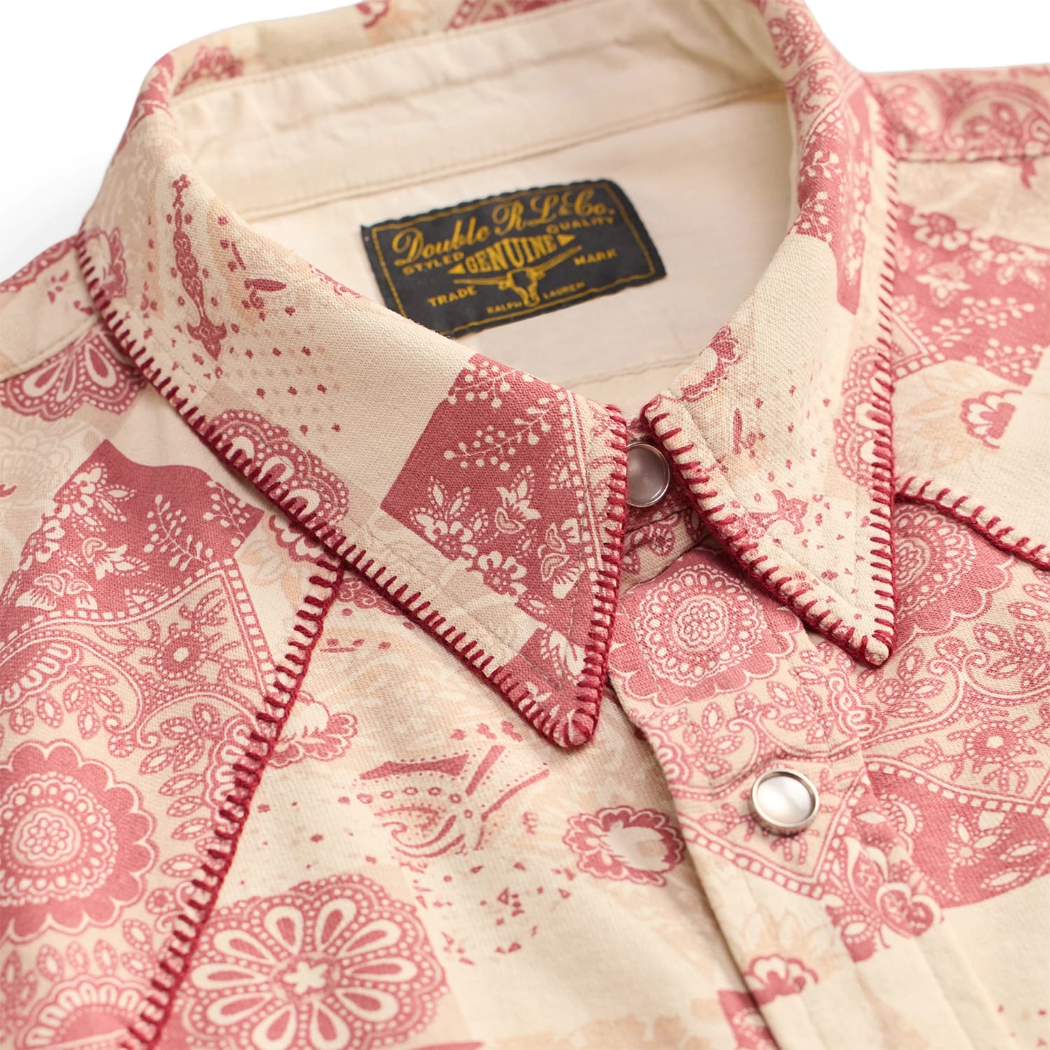 RRL Slim Fit Jersey Western Shirt Red/ Multi - Image 6