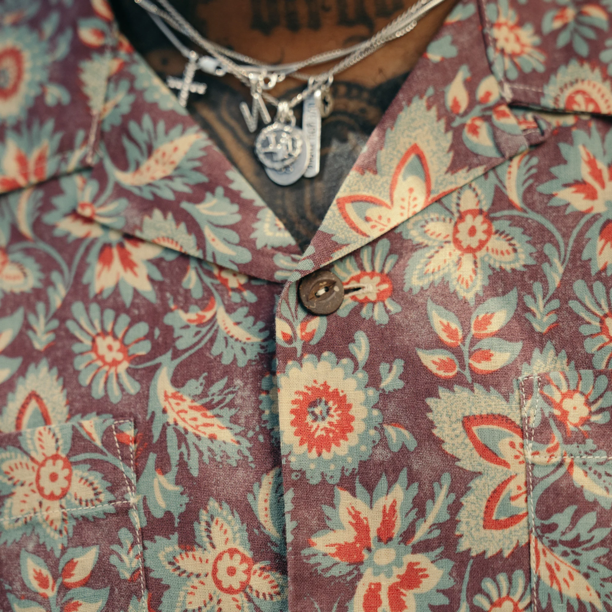 RRL Floral-Print Linen-Cotton Camp Shirt Blue/ Red Multi - Image 3