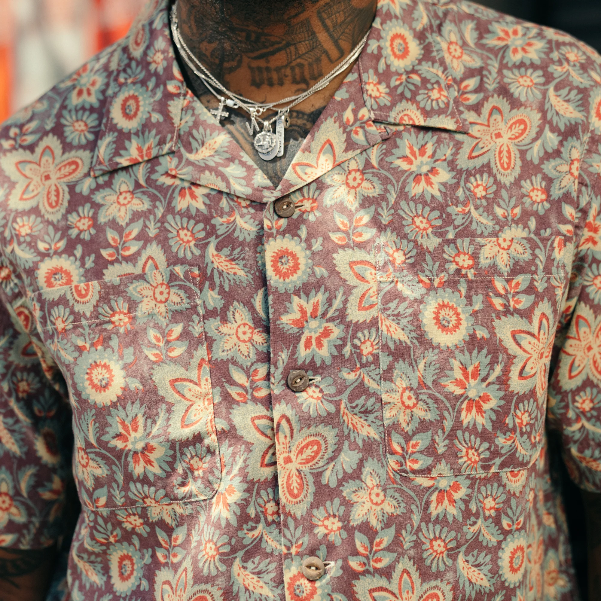 RRL Floral-Print Linen-Cotton Camp Shirt Blue/ Red Multi - Image 4