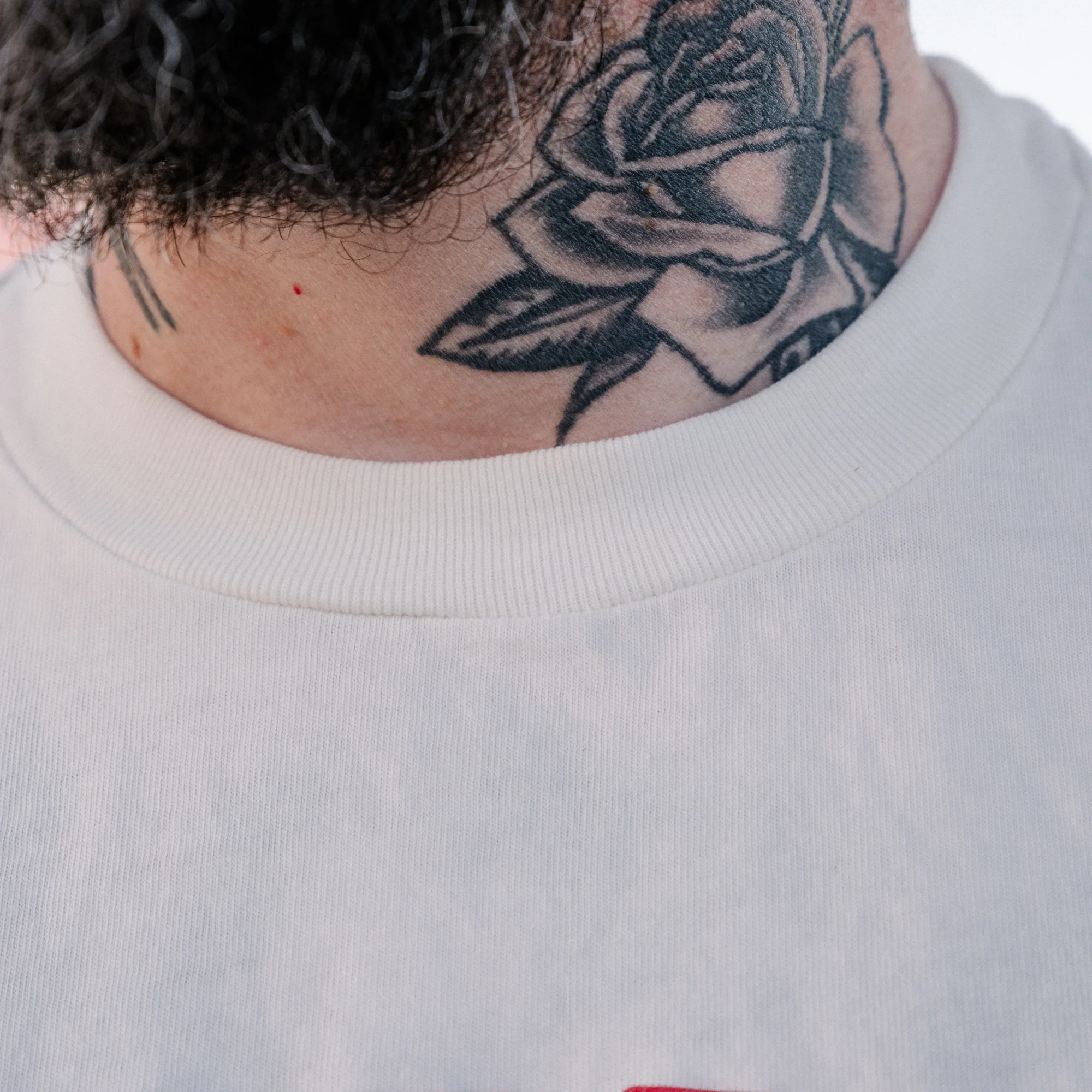 Schaeffer's Garment Hotel Cycle Varsity Drop Shoulder Raw Edge Tee White - Image 3