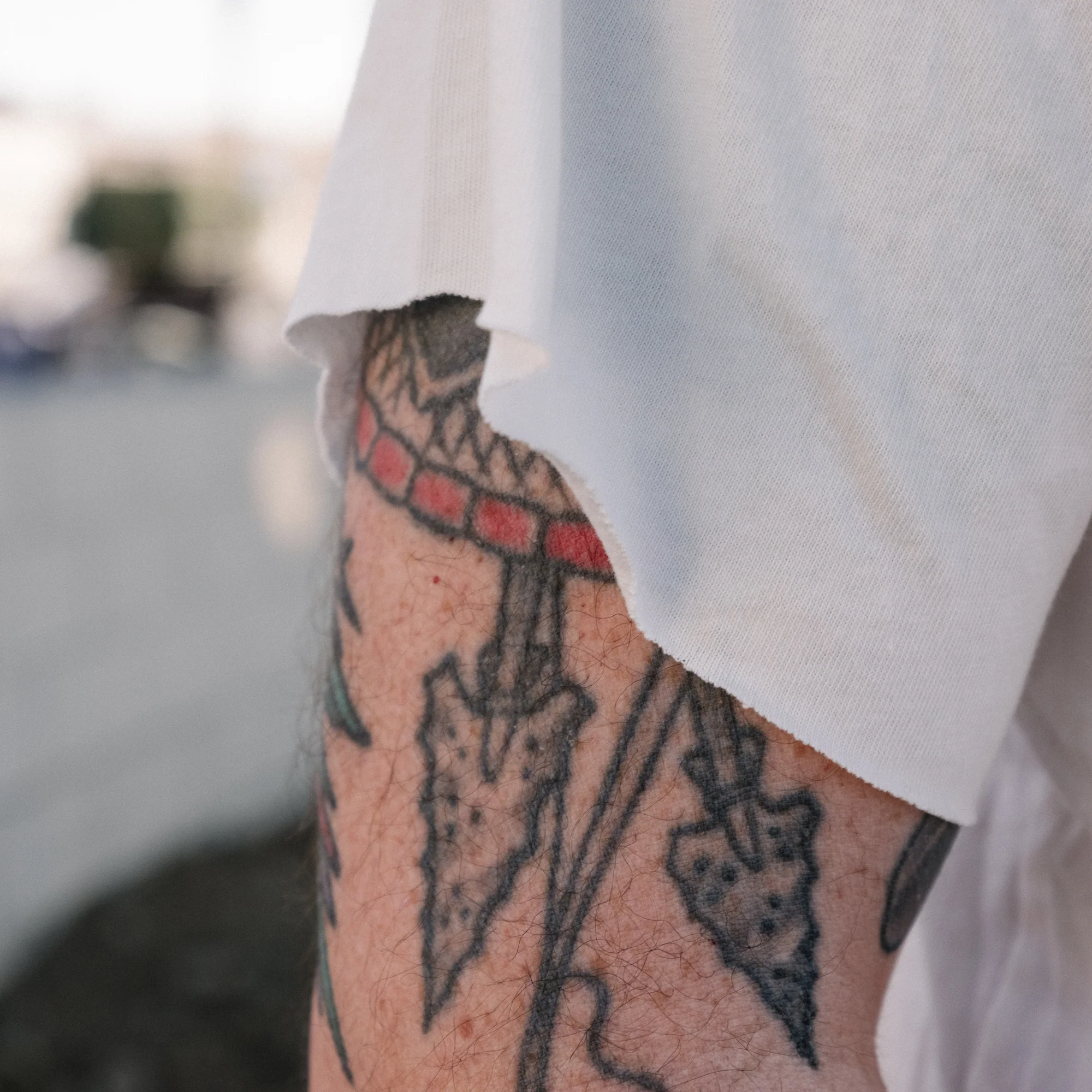 Schaeffer's Garment Hotel Cycle Varsity Drop Shoulder Raw Edge Tee White - Image 4