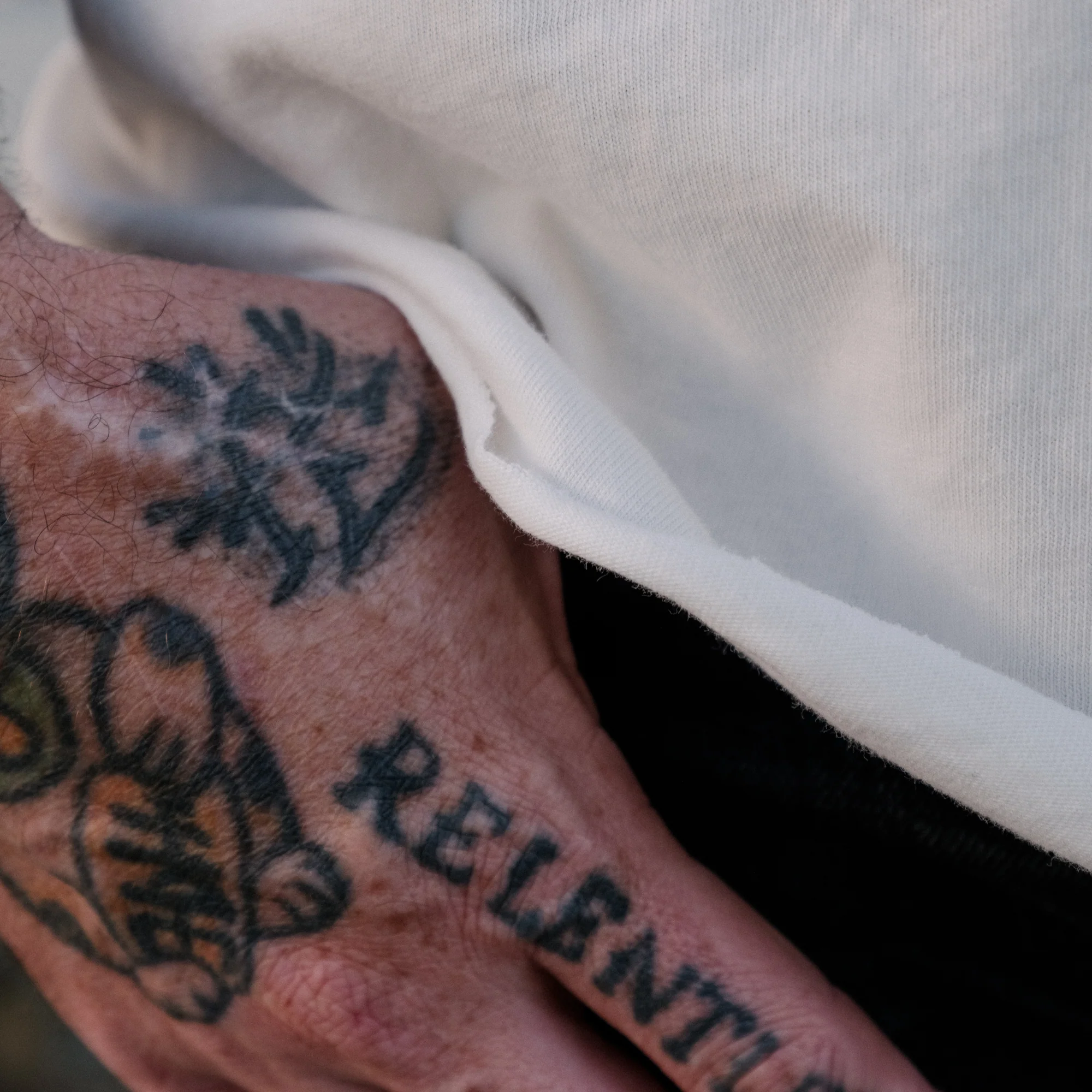 Schaeffer's Garment Hotel Cycle Varsity Drop Shoulder Raw Edge Tee White - Image 5