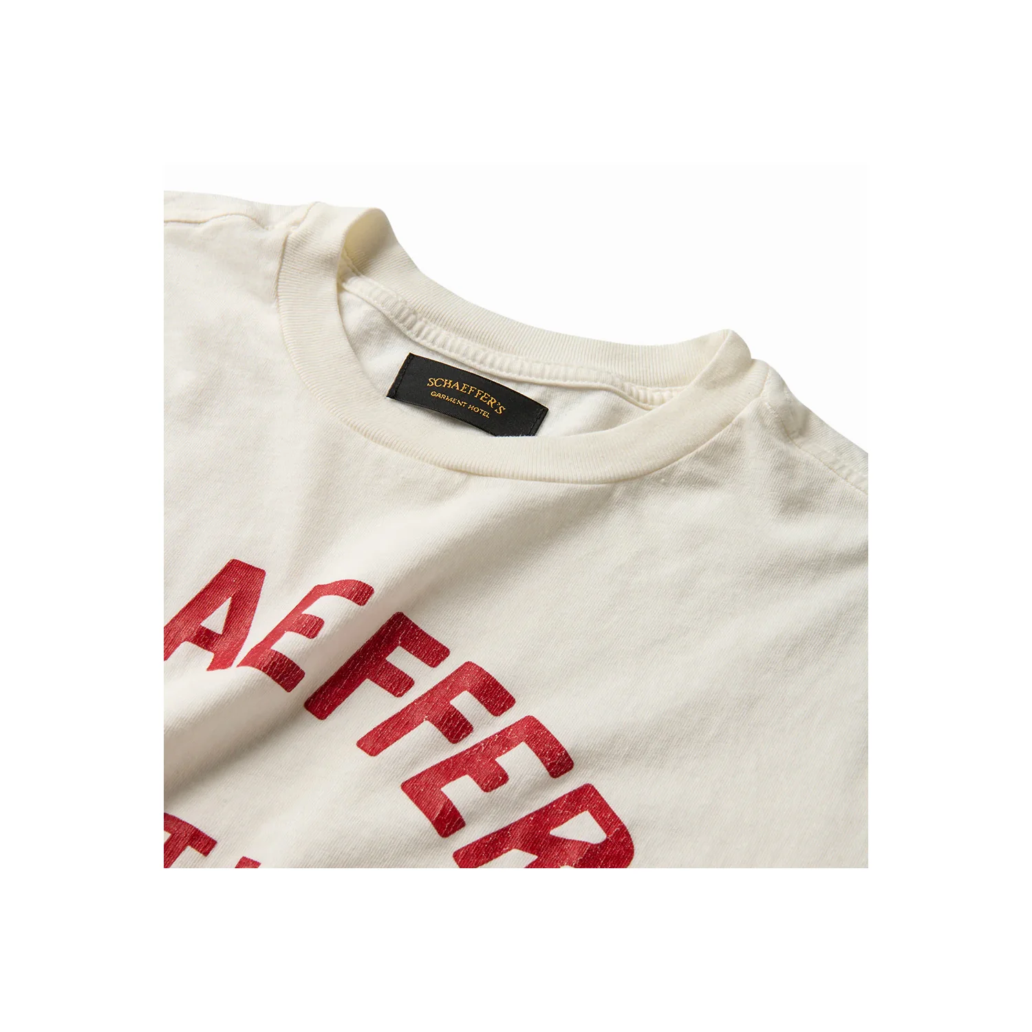 Schaeffer's Garment Hotel Cycle Varsity Drop Shoulder Raw Edge Tee White - Image 8