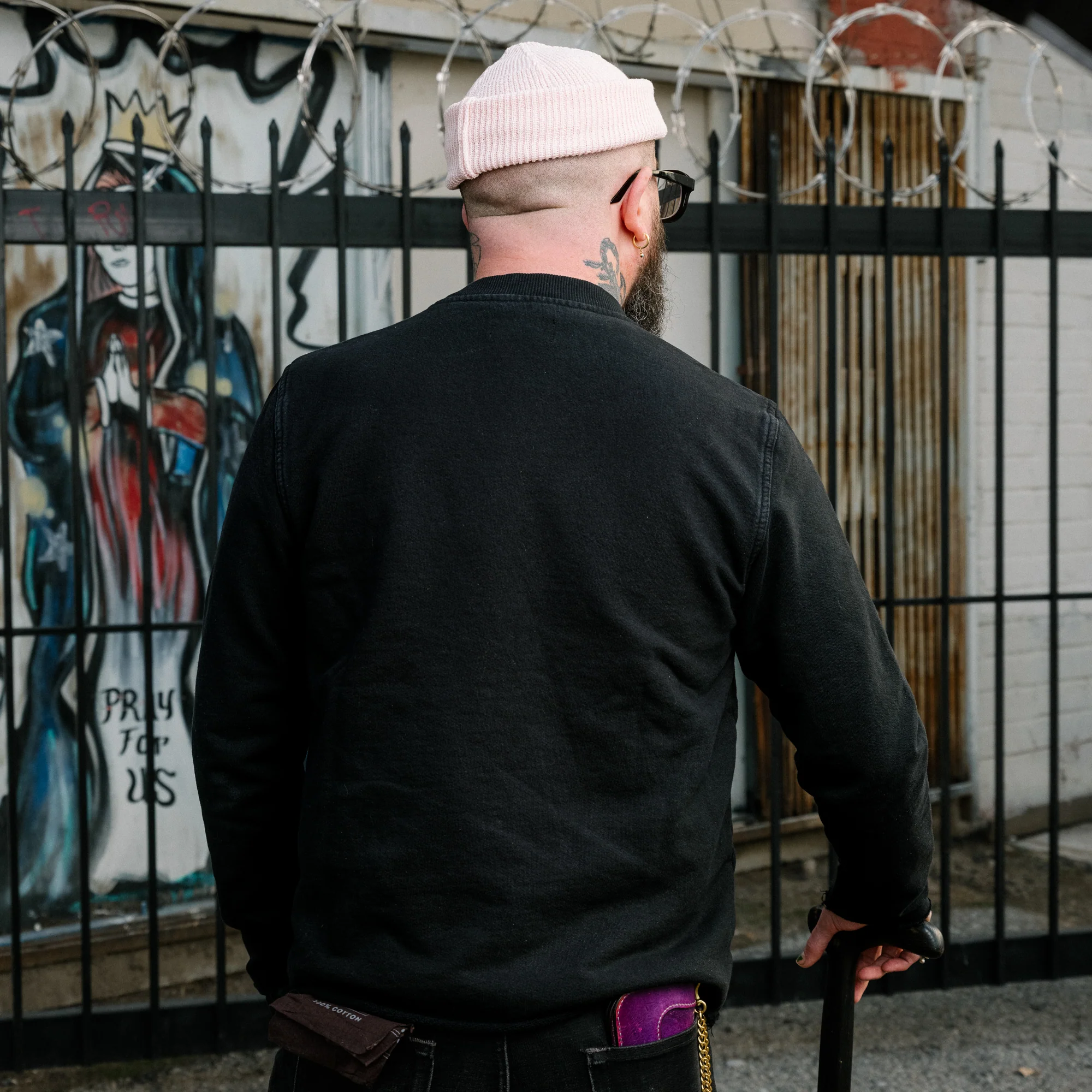 Schaeffer's Garment Hotel Raw Edge French Terry Crew Sweatshirt Washed Black - Image 3