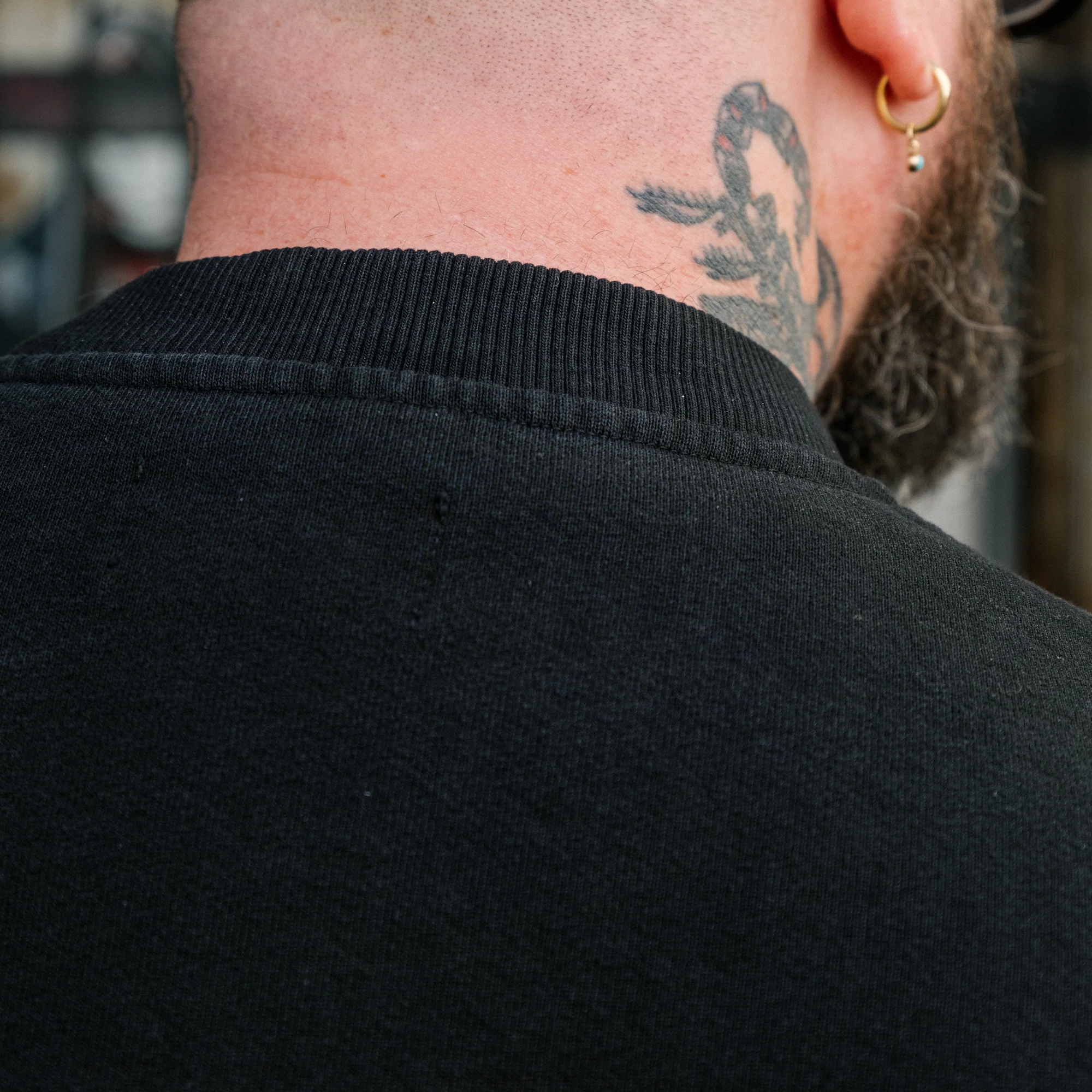 Schaeffer's Garment Hotel Raw Edge French Terry Crew Sweatshirt Washed Black - Image 4