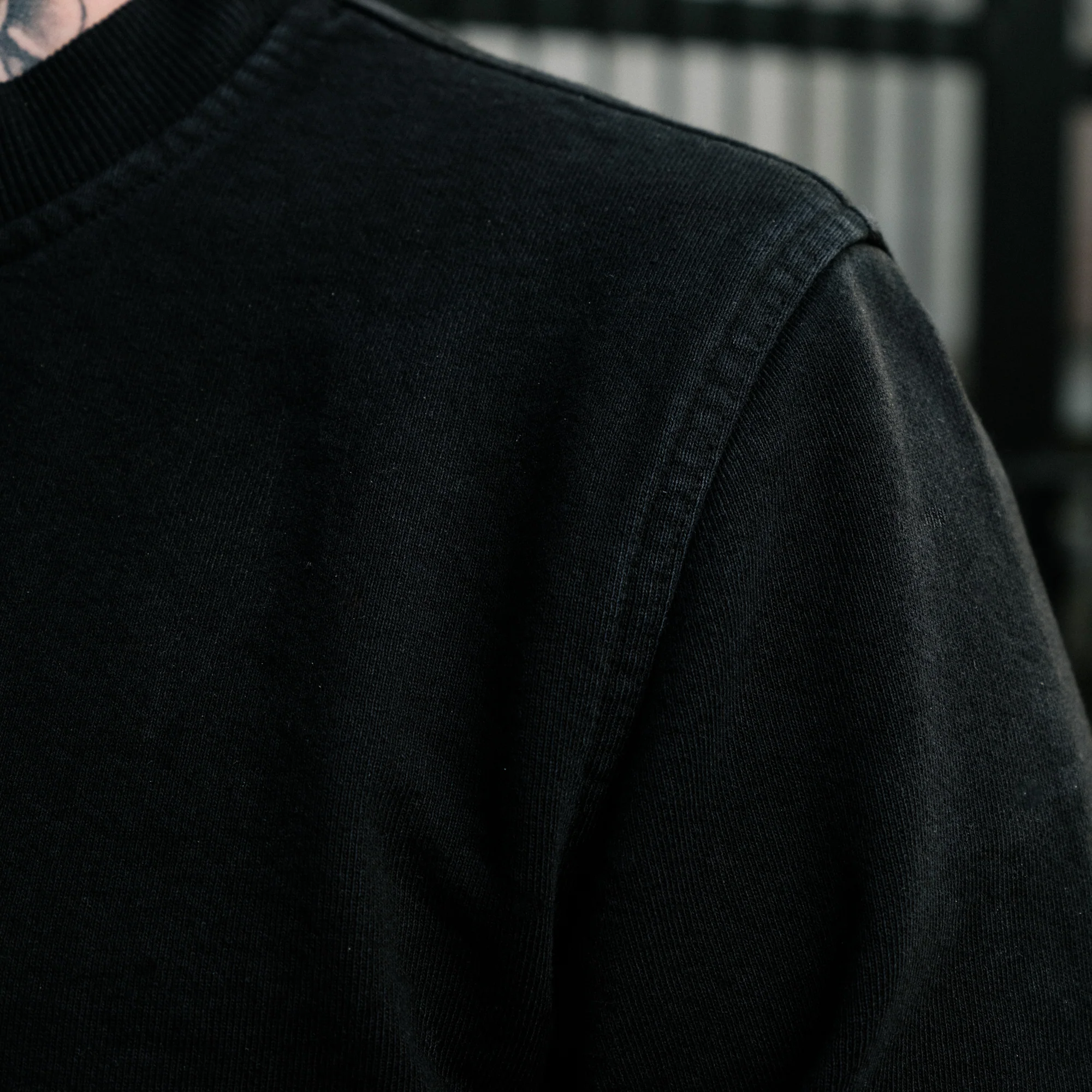 Schaeffer's Garment Hotel Raw Edge French Terry Crew Sweatshirt Washed Black - Image 6