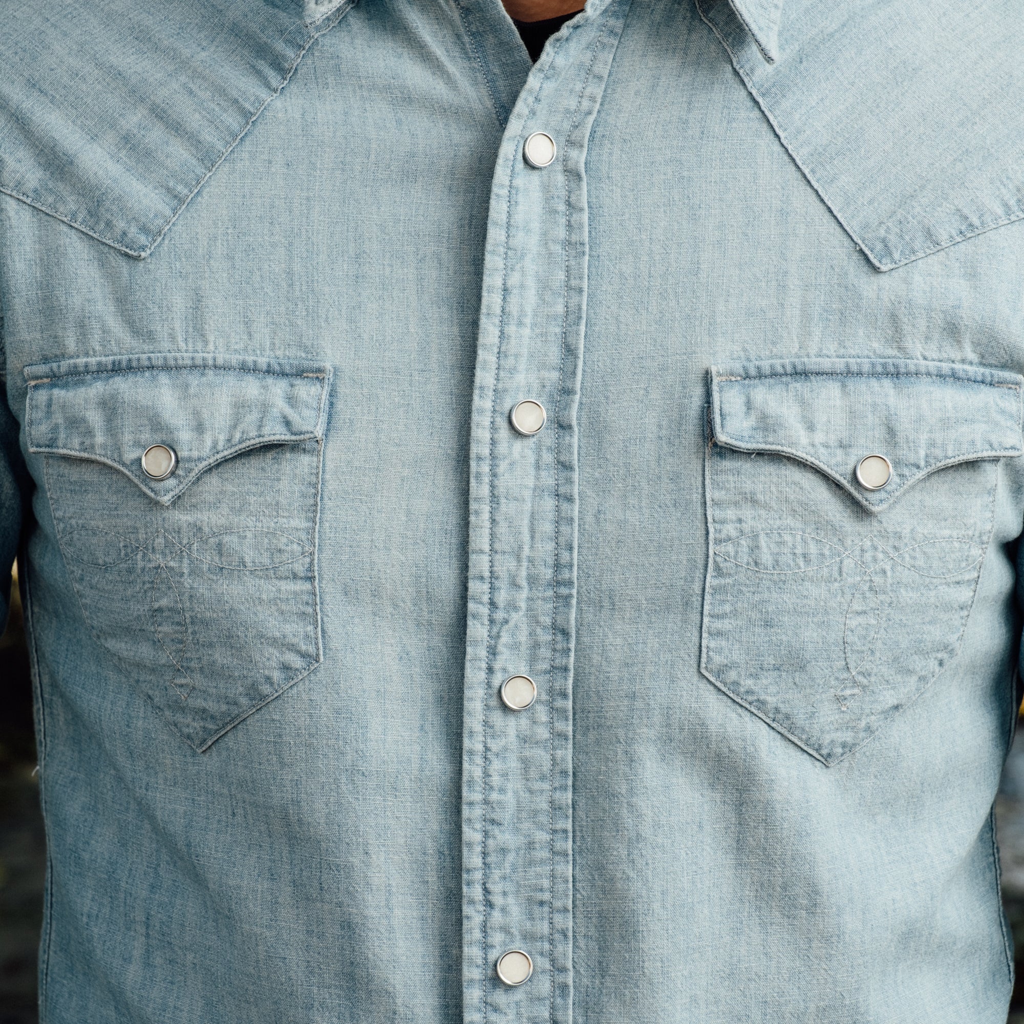 RRL Slim Chambray Western Shirt Davey Wash - Image 6